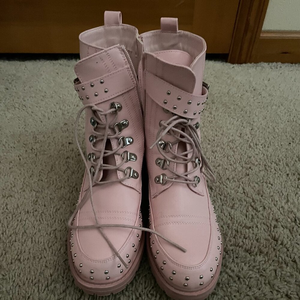 Brand new pink stud combat boots